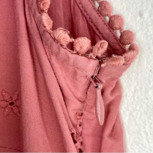 Joie - Southwest Embroidered Eyelet Scalloped Salmon Pink Sundress - Picture 9 of 12